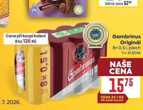 Gambrinus Originál 8× 0,51, plech