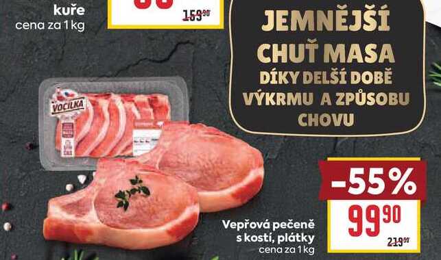 Vepřová pečeně s kostí, plátky cena za 1 kg 