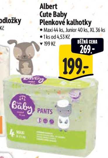 Albert Cute Baby Plenkové kalhotky, Maxi 44 ks, Junior 40 ks, XL 36 ks 