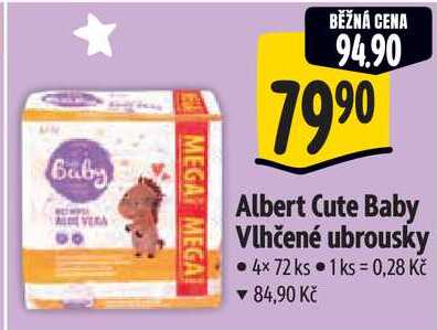 Albert Cute Baby Vlhčené ubrousky, 4x 72 ks 