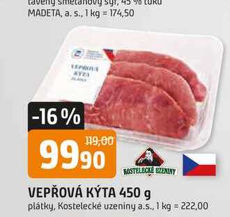 KOSTELECKÉ UZENINY VEPŘOVÁ KÝTA 450 g plátky
