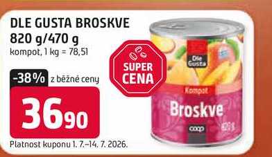 DLE GUSTA BROSKVE 820 g/470 g kompot