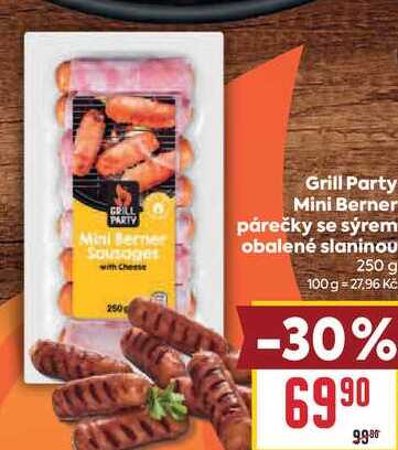Grill Party Mini Berner párečky se sýrem obalené slaninou 250 g 