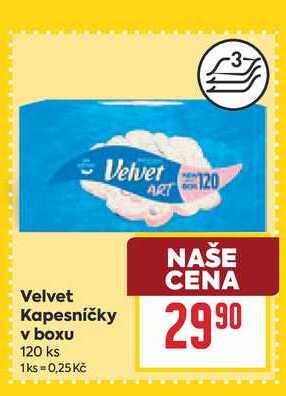 Velvet Kapesníčky v boxu 120 ks 