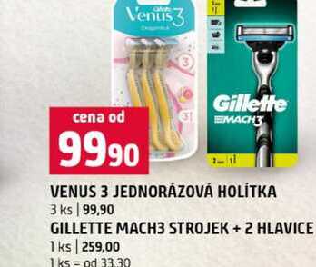 VENUS 3 JEDNORÁZOVÁ HOLÍTKA 3 ks GILLETTE MACH3 STROJEK + 2 HLAVICE