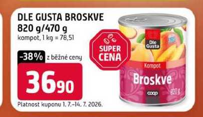 DLE GUSTA BROSKVE 820 g/470 g kompot