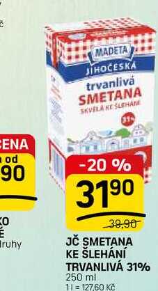 JČ SMETANA KE ŠLEHÁNÍ TRVANLIVÁ 31% 250 ml 