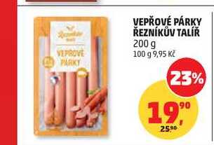 VEPŘOVÉ PÁRKY ŘEZNÍKŮV TALÍŘ 200 g