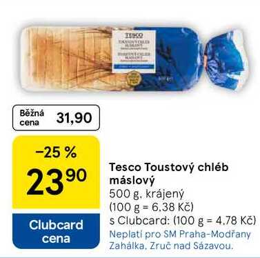 Tesco Toustový chléb máslový, 500 g, krájený  