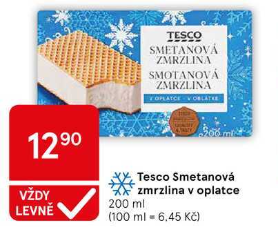 Tesco Smetanová zmrzlina v oplatce, 200 ml  