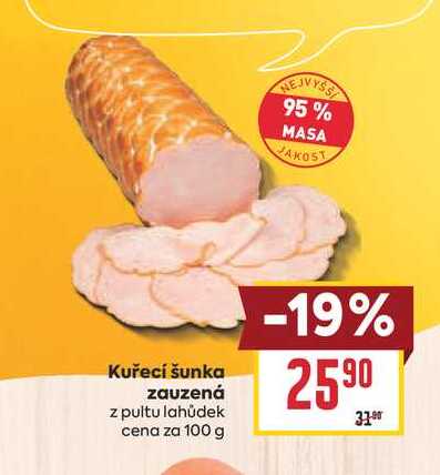 Kuřecí šunka zauzená z pultu lahůdek cena za 100 g 