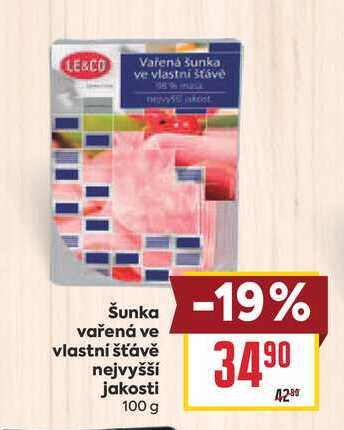 Šunka vařená ve vlastní šťávě nejvyšší jakosti 100 g