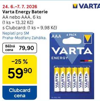 Varta Energy Baterie AA nebo AAA, 6 ks