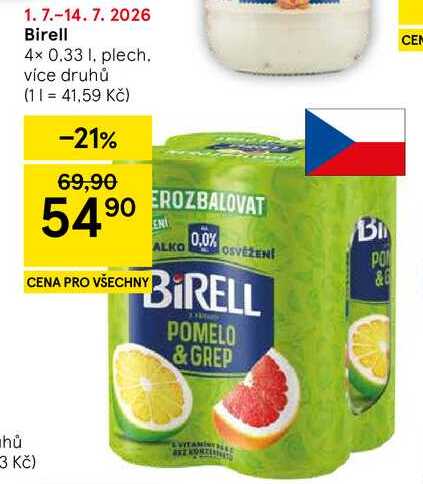 Birell, 4× 0.33 l, plech