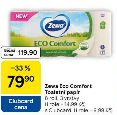 Zewa Eco Comfort Toaletní papír, 8 rolí, 3 vrstvy 