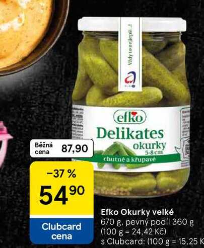 Efko Okurky velké, 670 g. pevný podíl 360 g  