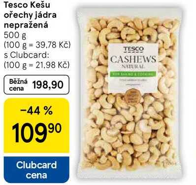 Tesco Kešu ořechy jádra nepražená, 500 g  
