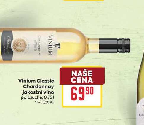 Vinium Classic Chardonnay jakostní víno polosuché, 0,75l