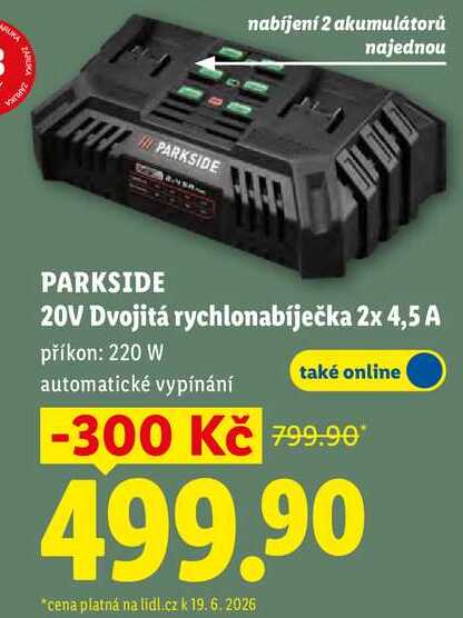 PARKSIDE 20V Dvojitá rychlonabíječka 2x 4,5 A  