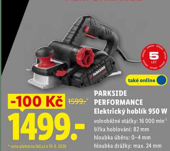 PARKSIDE PERFORMANCE Elektrický hoblík 950 W 