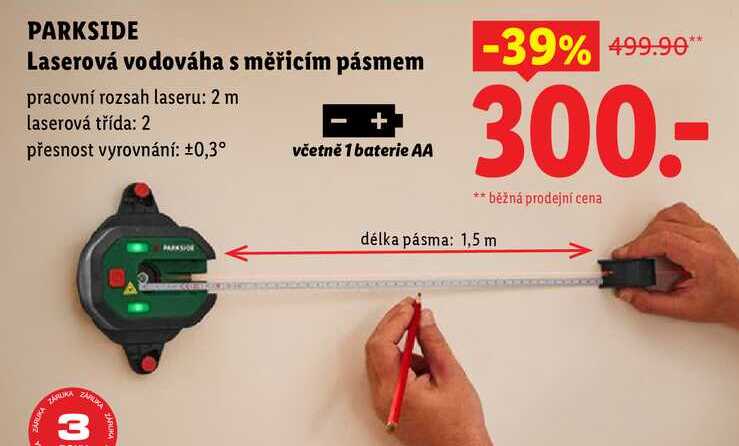 PARKSIDE Laserová vodováha s měřicím pásmem  