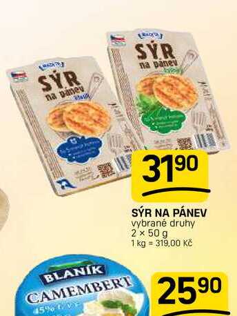 SÝR NA PÁNEV vybrané druhy 2 x 50 g 