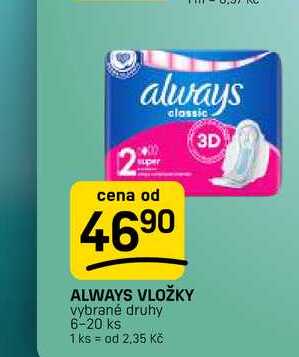 ALWAYS VLOŽKY vybrané druhy 6-20 ks