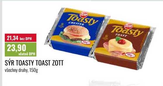 SÝR TOASTY TOAST ZOTT, všechny druhy, 150g 