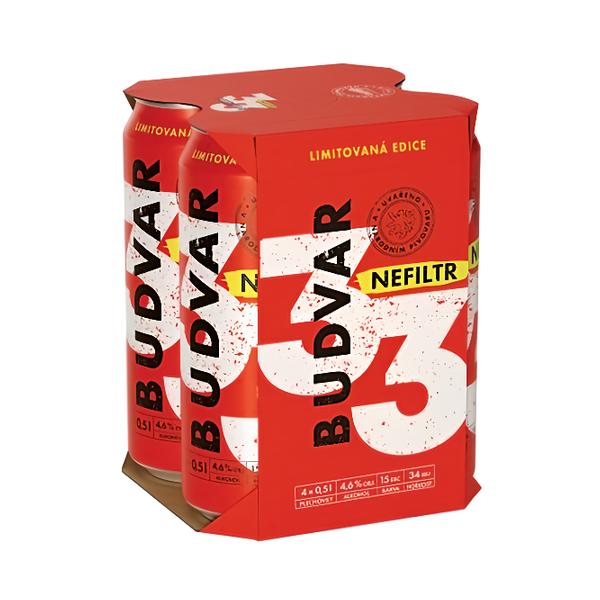 Budějovický Budvar 33 Nefiltr, světlý ležák plech (4x 500 ml)