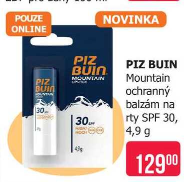 PIZ BUIN Mountain ochranný balzám na rty SPF 30, 4,9 g