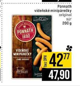 Ponnath videňské minipárečky original syr 200 g