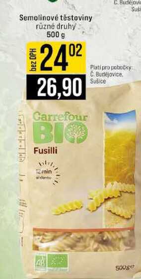 Semolinové těstoviny rúzne druhy 500 g
