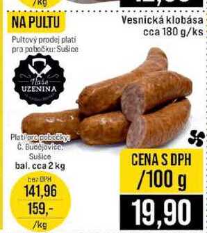 Vesnická klobása cca 180 g 100g
