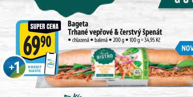 Bageta Trhané vepřové & čerstvý špenát 200 g