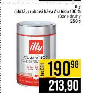 Illy mletá, zrnková káva Arabica 100% různé druhy 250 g