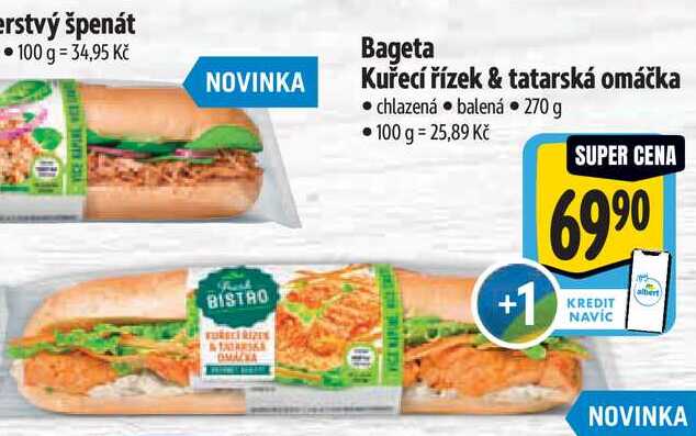 Bageta Kuřecí řízek & tatarská omáčka 270 g