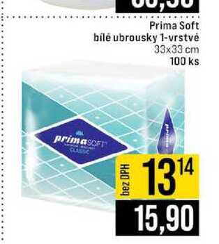 Prima Soft bilé ubrousky 1-vrstvé 33x33 cm 100 ks