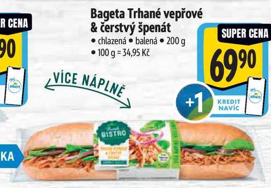 Bageta Trhané vepřové & čerstvý špenát, 200 g