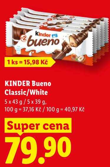 KINDER Bueno Classic/White, 5x 43 g/5x 39 g