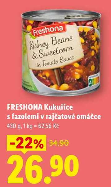 FRESHONA Kukuřice s fazolemi v rajčatové omáčce, 430 g