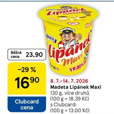 Madeta Lipánek Maxi, 130 g, více druhů