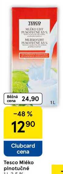 Tesco Mléko plnotučné, 1 l