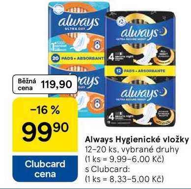 Always Hygienické vložky, 12-20 ks