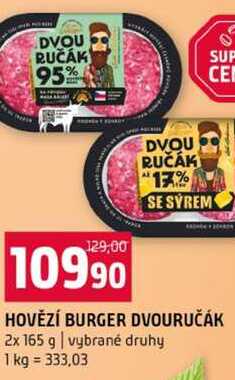 HOVĚZÍ BURGER DVOURUČÁK 2x 165 g vybrané druhy