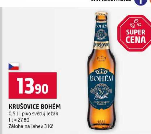 KRUŠOVICE BOHÉM 0,5l pivo světlý ležák 