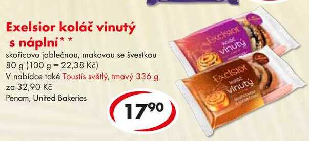 Exelsior koláč vinutý s náplní, 80 g