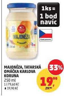 KARLOVA KORUNA MAJONÉZA, TATARSKÁ 33% OMÁČKA 250 ml 