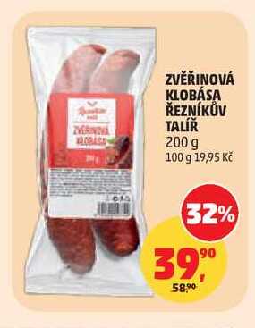 ZVĚŘINOVÁ KLOBÁSA ŘEZNÍKŮV TALÍŘ 200 g