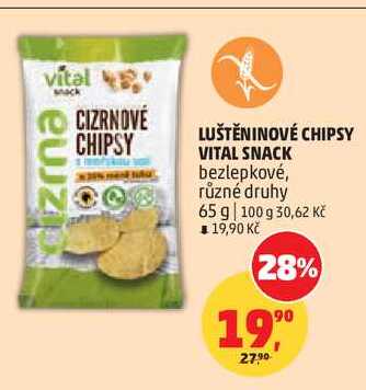 LUŠTĚNINOVÉ CHIPSY VITAL SNACK bezlepkové, různé druhy 65 g