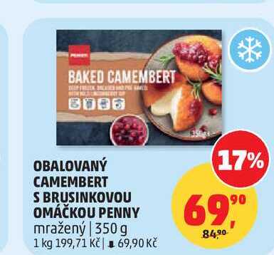PENNY OBALOVANÝ CAMEMBERT S BRUSINKOVOU OMÁČKOU mražený 350 g 